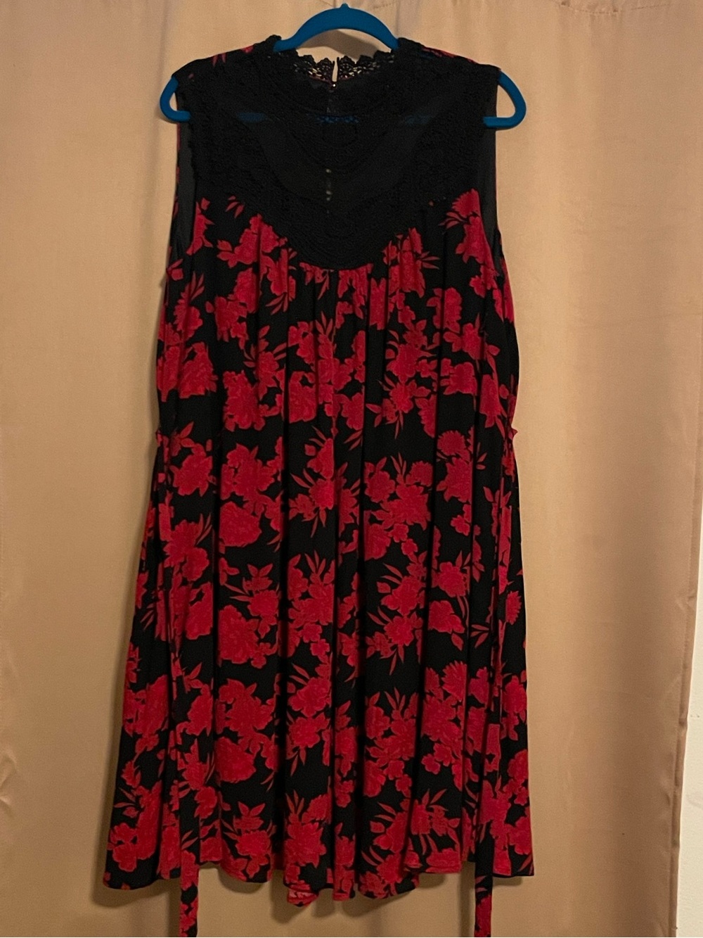 Torrid Black Sleeveless Mini Dress with Red Floral Print
